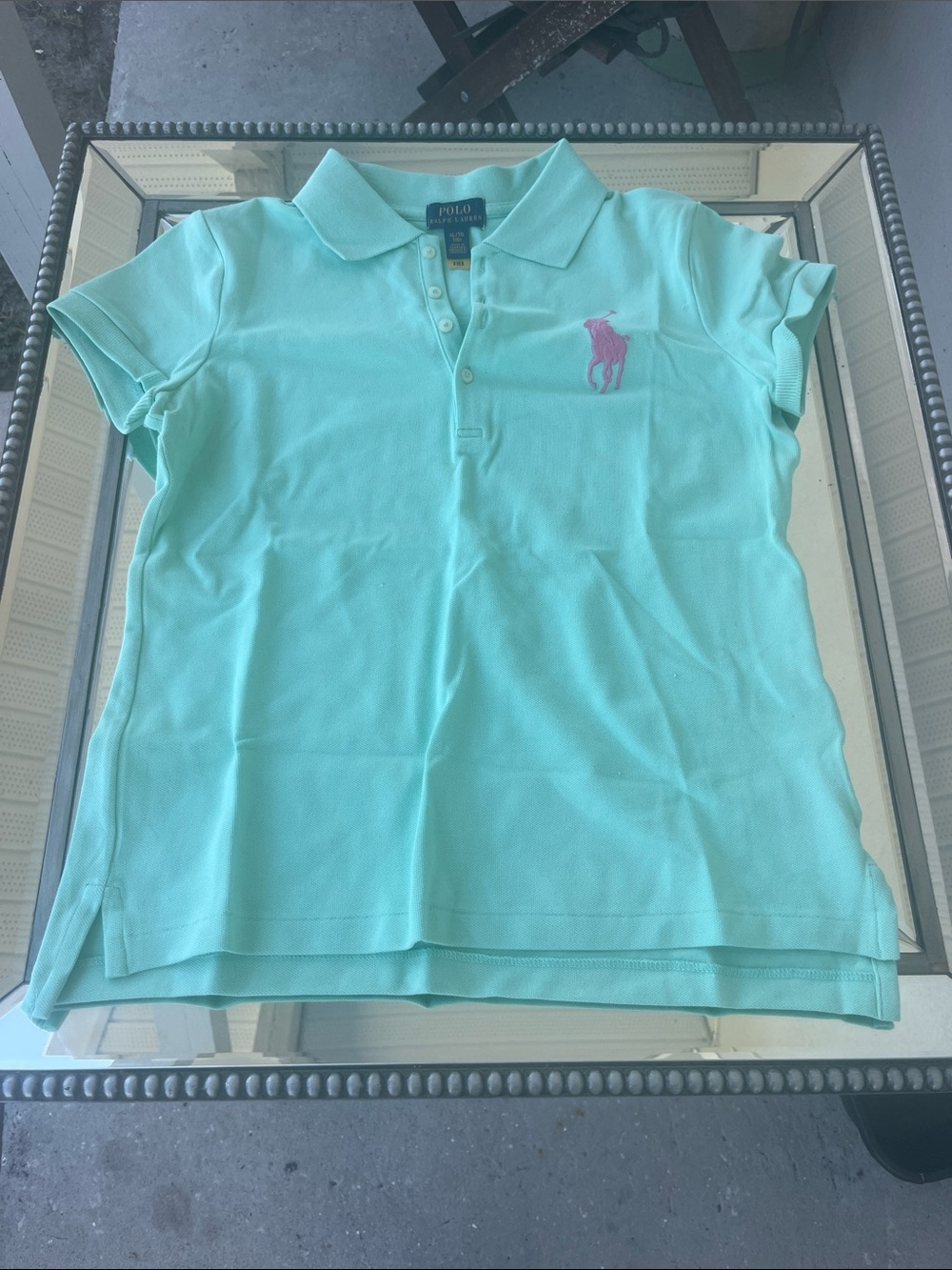 Polo by Ralph Lauren Girls Mint Green Polo Shirt with Pink Pony - Picture 3 of 4